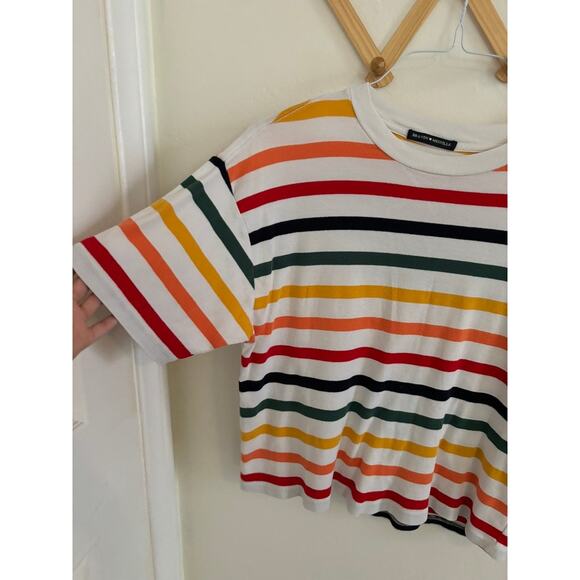 Brandy Melville Top Women's OS T-Shirt Aleena Multicolored Rainbow Striped - Picture 3 of 6
